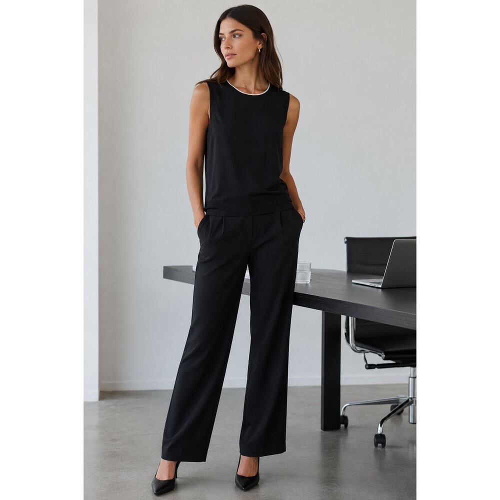 Theory Lewie Silk Combo Black Sleeveless Women's Size Petite P (XS) Minimalist
